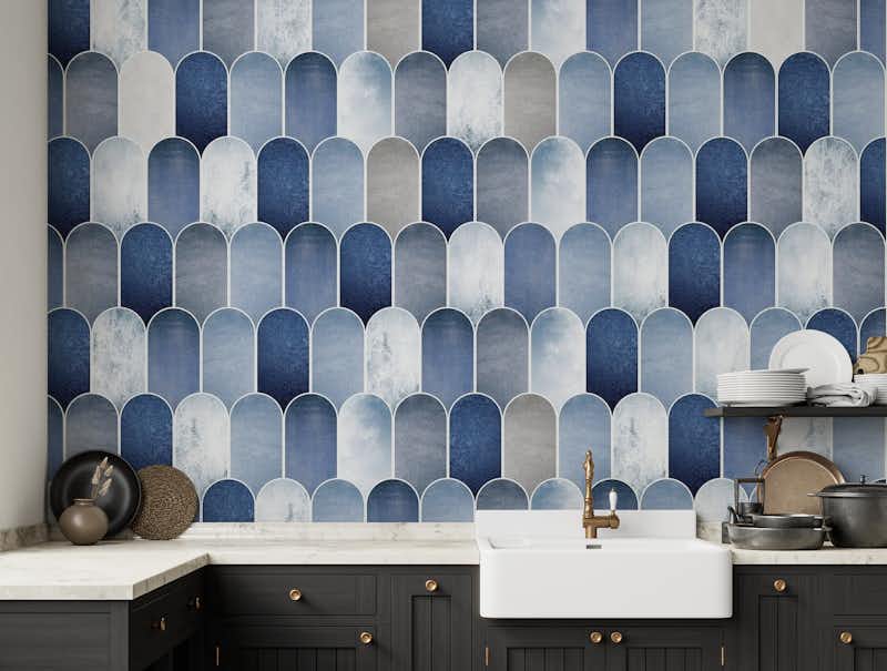 Tiled Wall in Blue and Grey