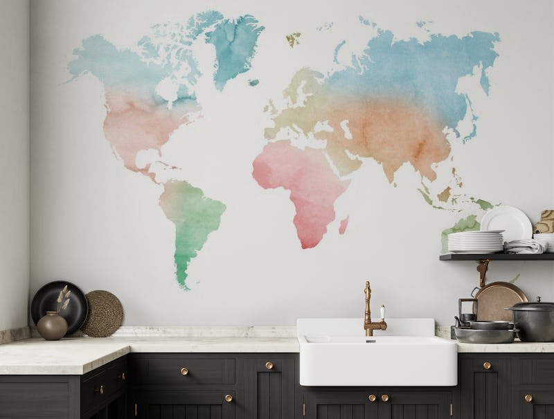 Pastels watercolor world map