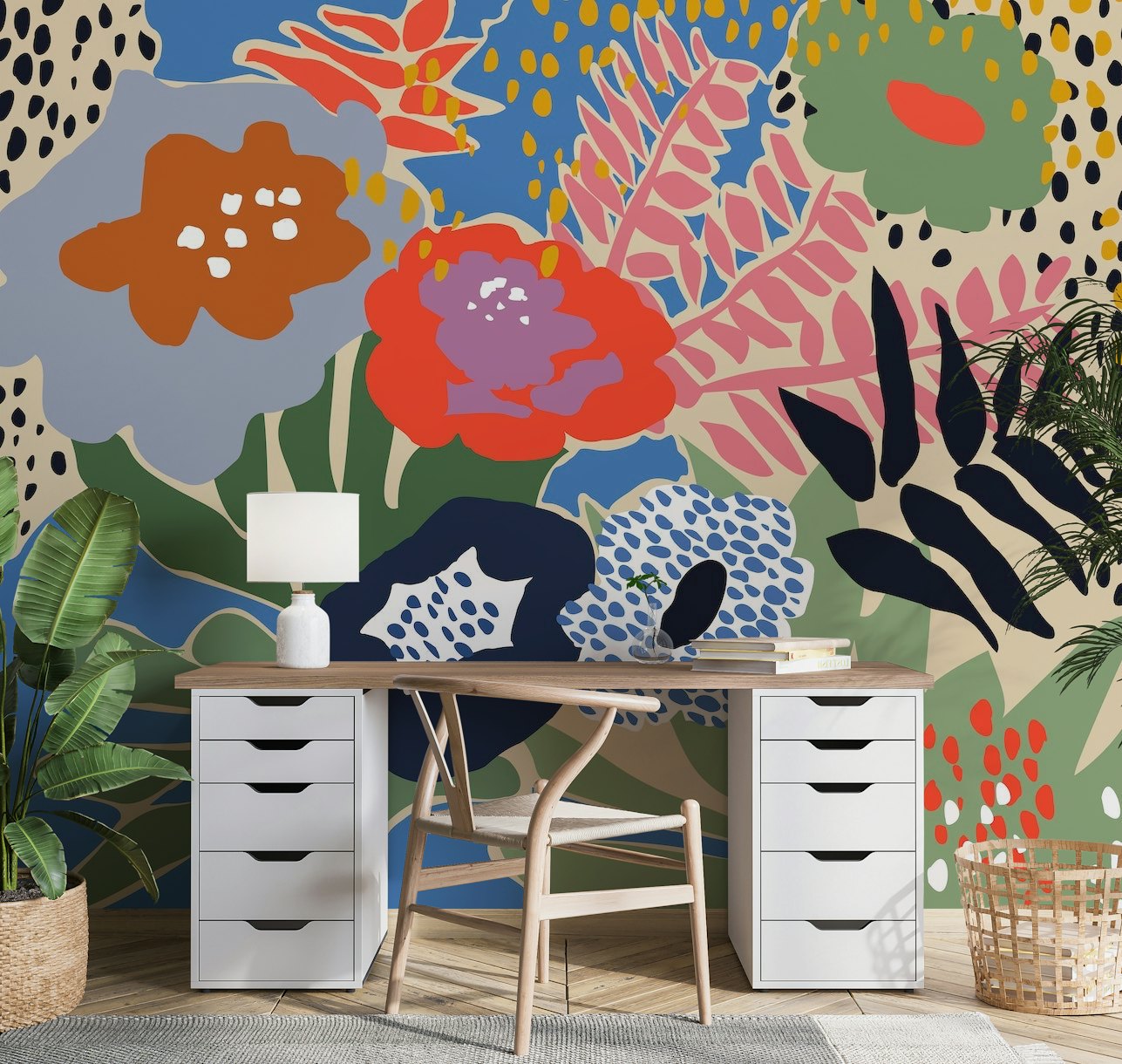 Maximalist floral shapes wallpaper