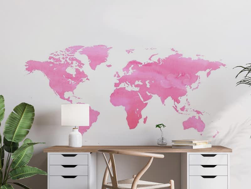 Pink Watercolor World Map
