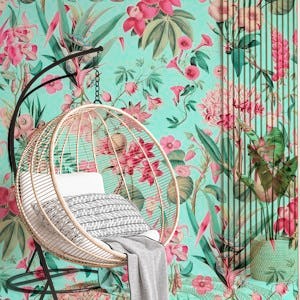 Tropical Jungle Flower And Fruit Garden Pattern In Pink And Teal