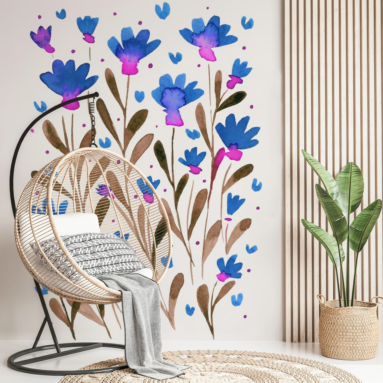 Forget me not flowers - blue and pink behang