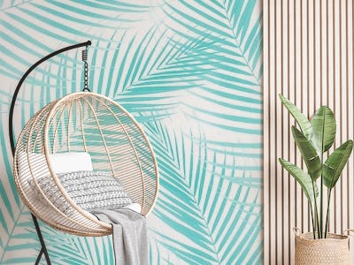 Soft Turquoise Palm Leaves 2