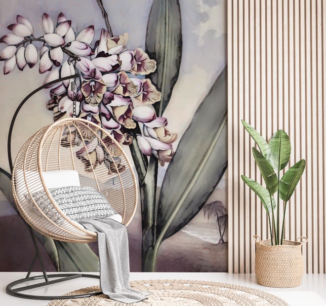Flor de orquídea de la selva vintage papel pintado - Happywall
