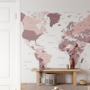 World Map Pink Cranberry