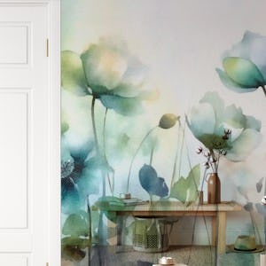 Ethereal Meadow Watercolor Flowers Blue Green