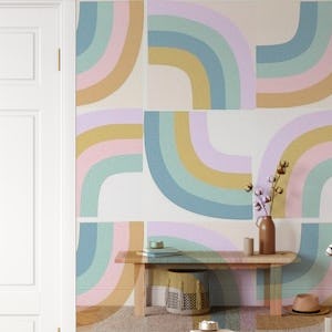 Retro Rainbow Deco Tiles • MURAL Teal and Lilac