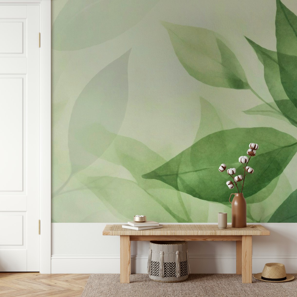 Botanical Serenity Green Leaves wallpaper - Free shipping | Happywall