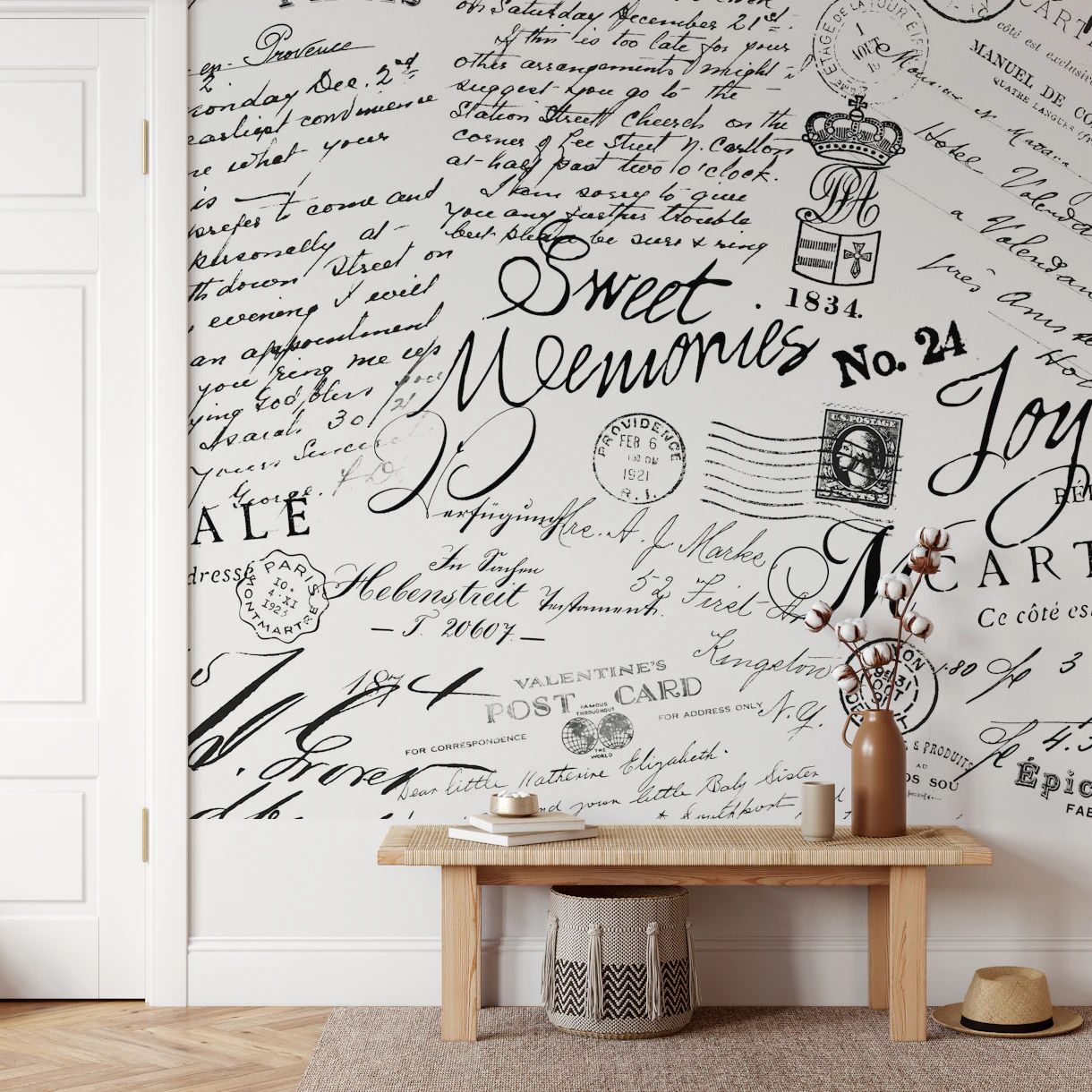 Wallpaper Color Lettering Black White Vintage Lettering wallpaper - Happywall