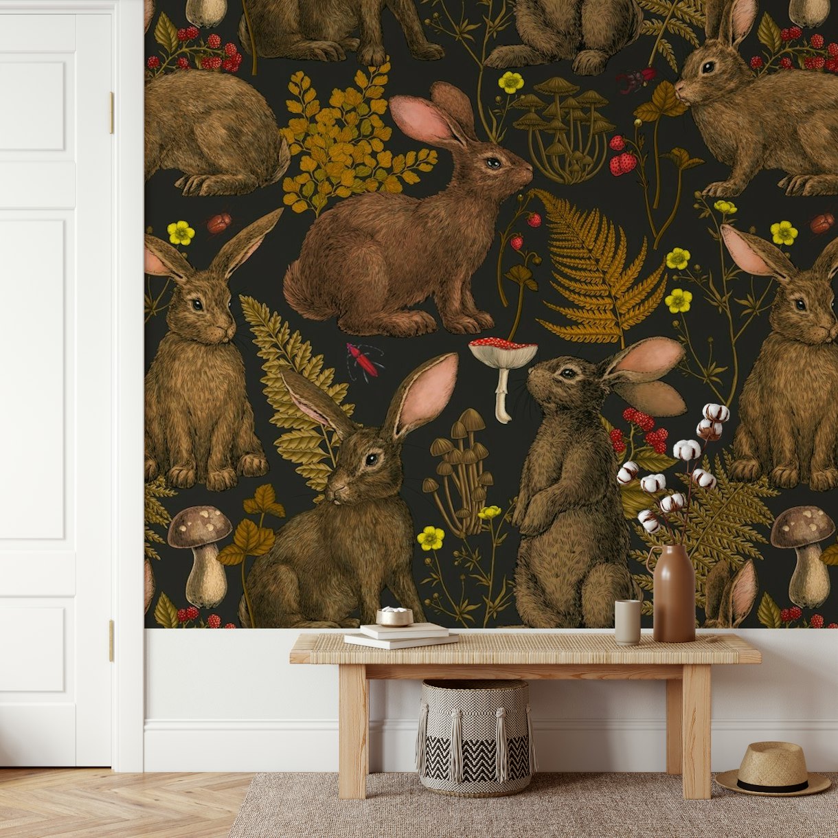 Rabbits and woodland flora 2 wallpaper - Happywall
