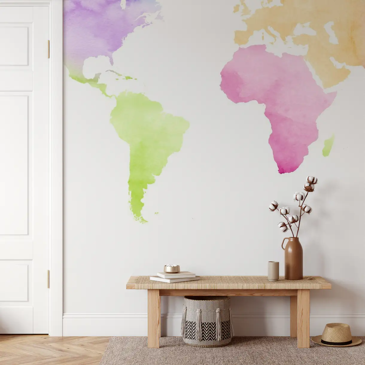 Colorful watercolor world map wallpaper - Happywall