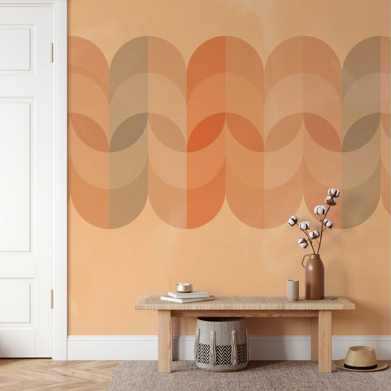 Peach Mid Century Rainbow Border Wallpaper