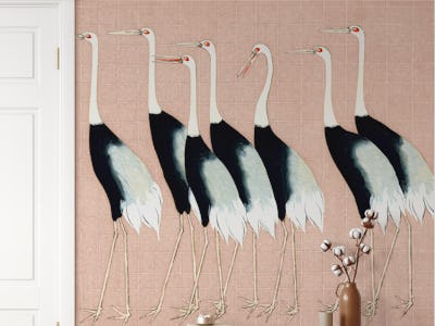 Japan Cranes on Beige Pink