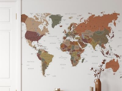 World Map Earthy Tones