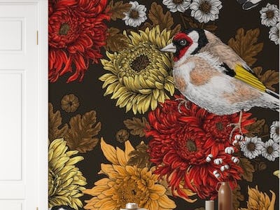 Goldfinch and chrysanthemums 3