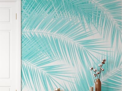 Soft Turquoise Palm Leaves 1a
