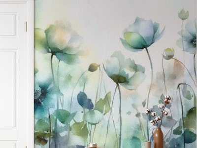 Ethereal Meadow Watercolor Flowers Blue Green