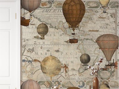 The Americas Antique World Map Steampunk Hot Air Balloon Vintage Travel