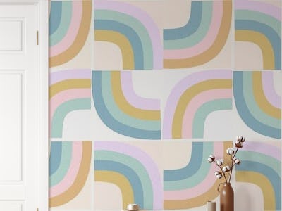 Retro Rainbow Deco Tiles • MURAL Teal and Lilac
