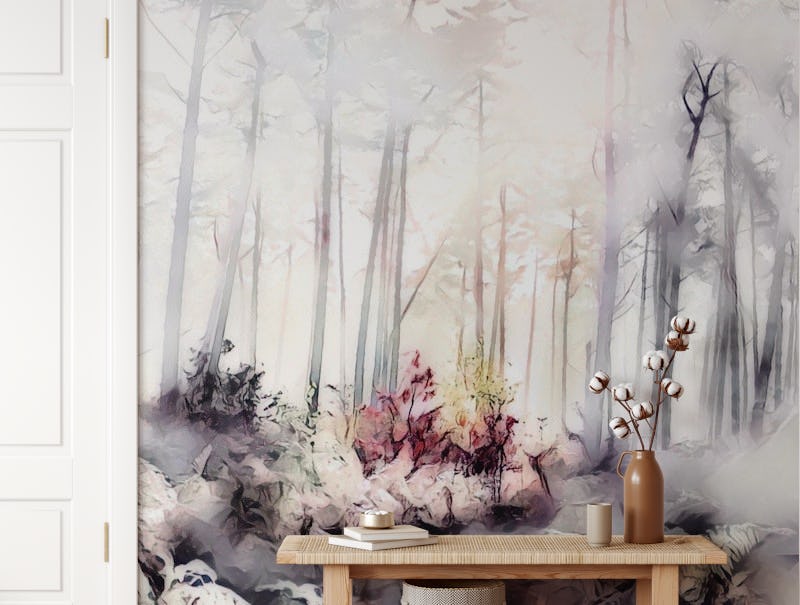 Sunny Misty Forest Wallpaper