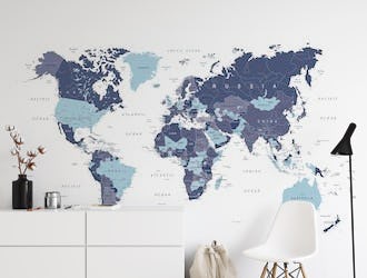 World Map in Blue and White