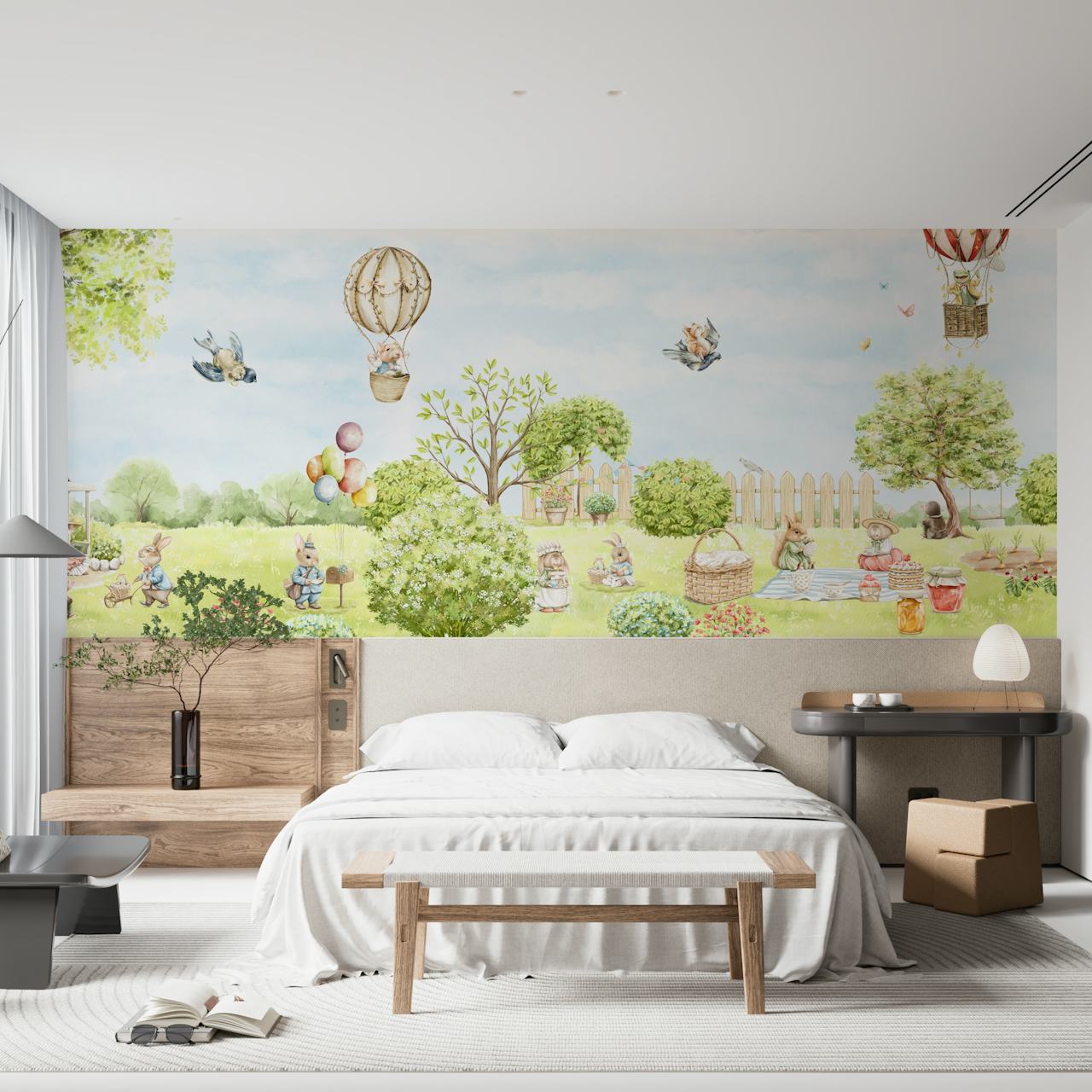 Cute animals in a countryside scenery wallpaper