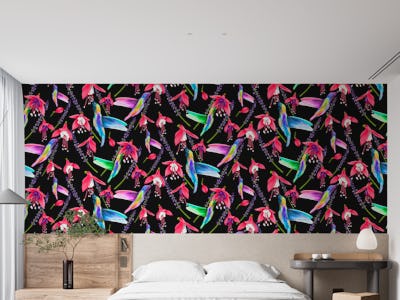 Hummingbirds and Fuchsia Blooms