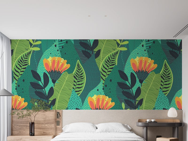 Jungle with colorful flowers
