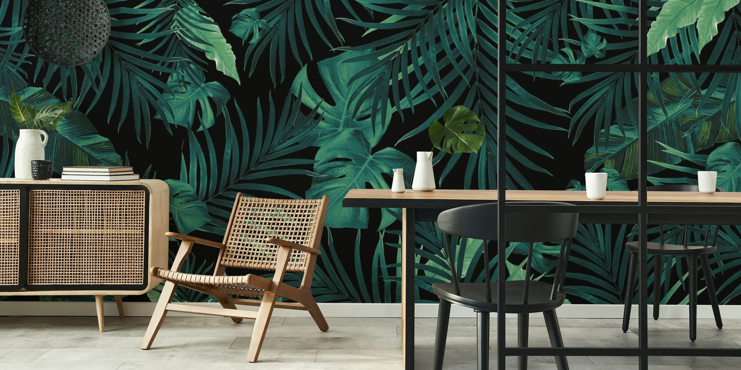 Tropical Jungle Night wallpaper featuring night-time hues of tropical leaves