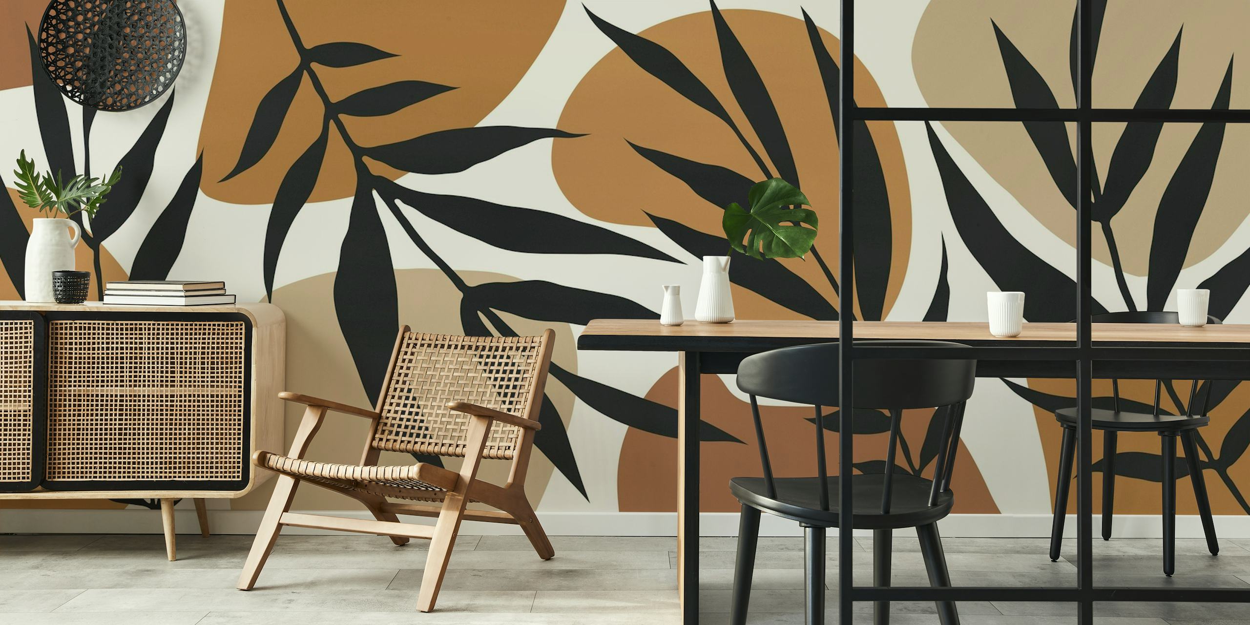 Tropical Leaves 02 wall mural featuring stylized foliage in earthy tones