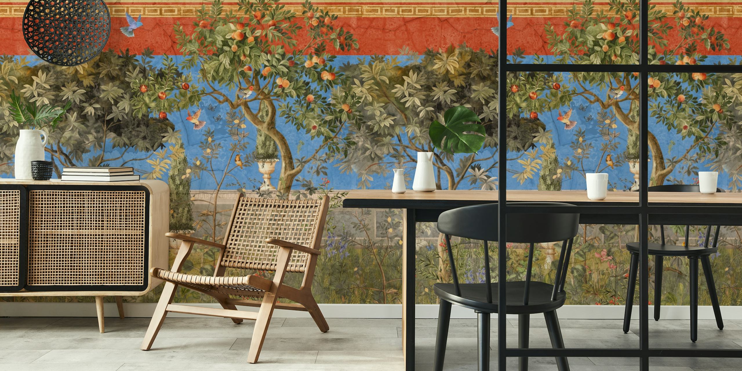 Roman fresco wallpaper in a stylish room