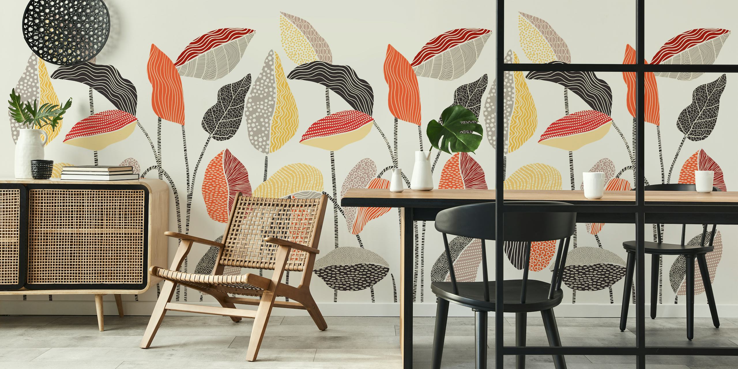 Rustic Leaf Tapestry papel pintado en una habitación