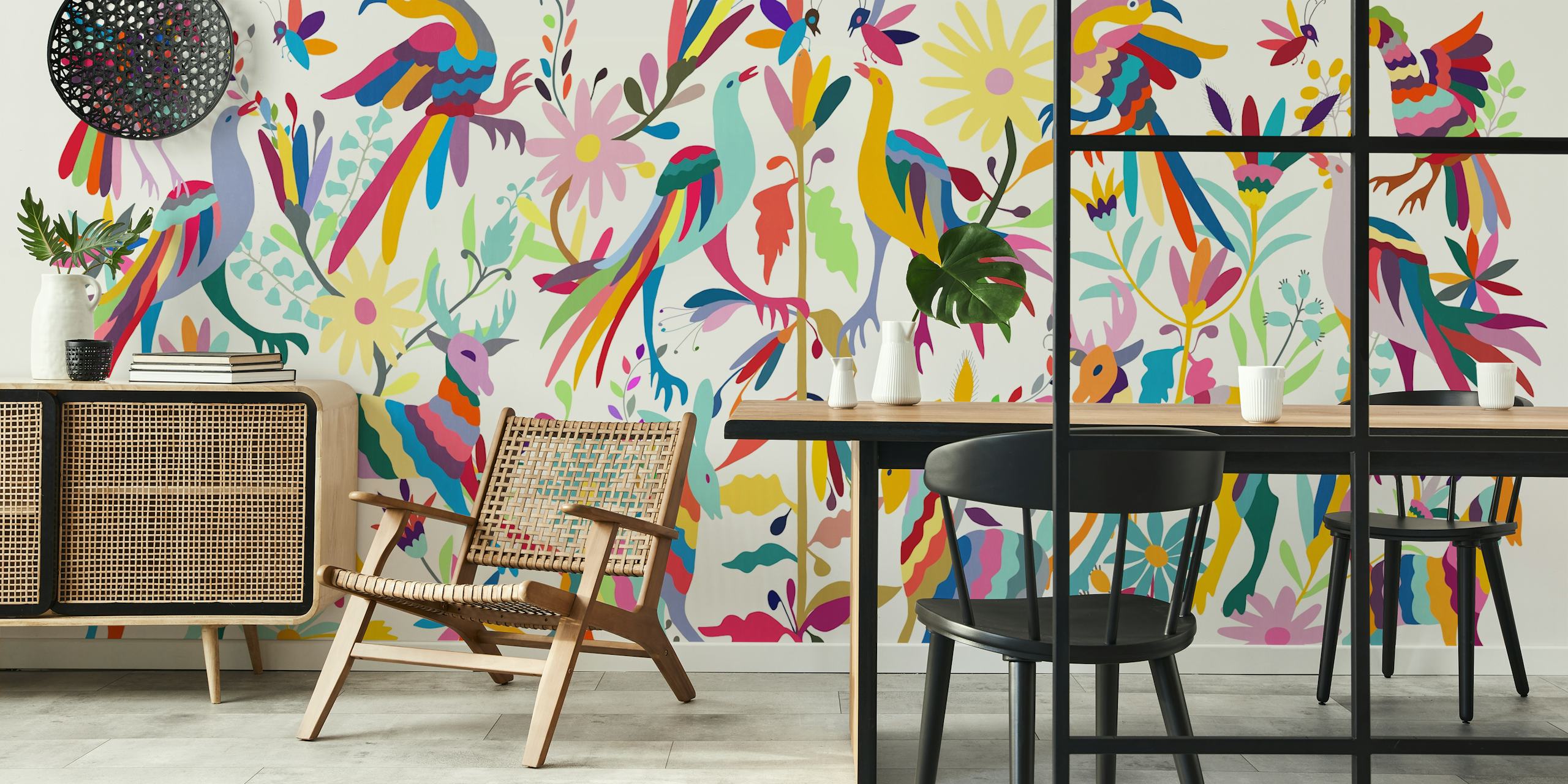 Colorful floral and animal patterns in various colors wallpaper