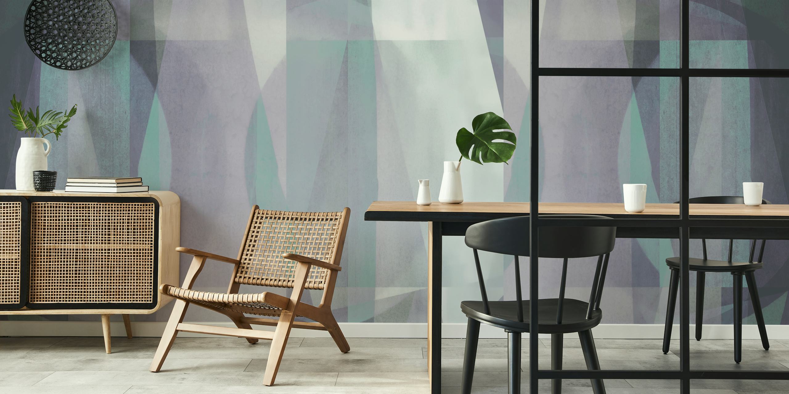 Layered Bauhaus Mosaic Art tapet i ett rum