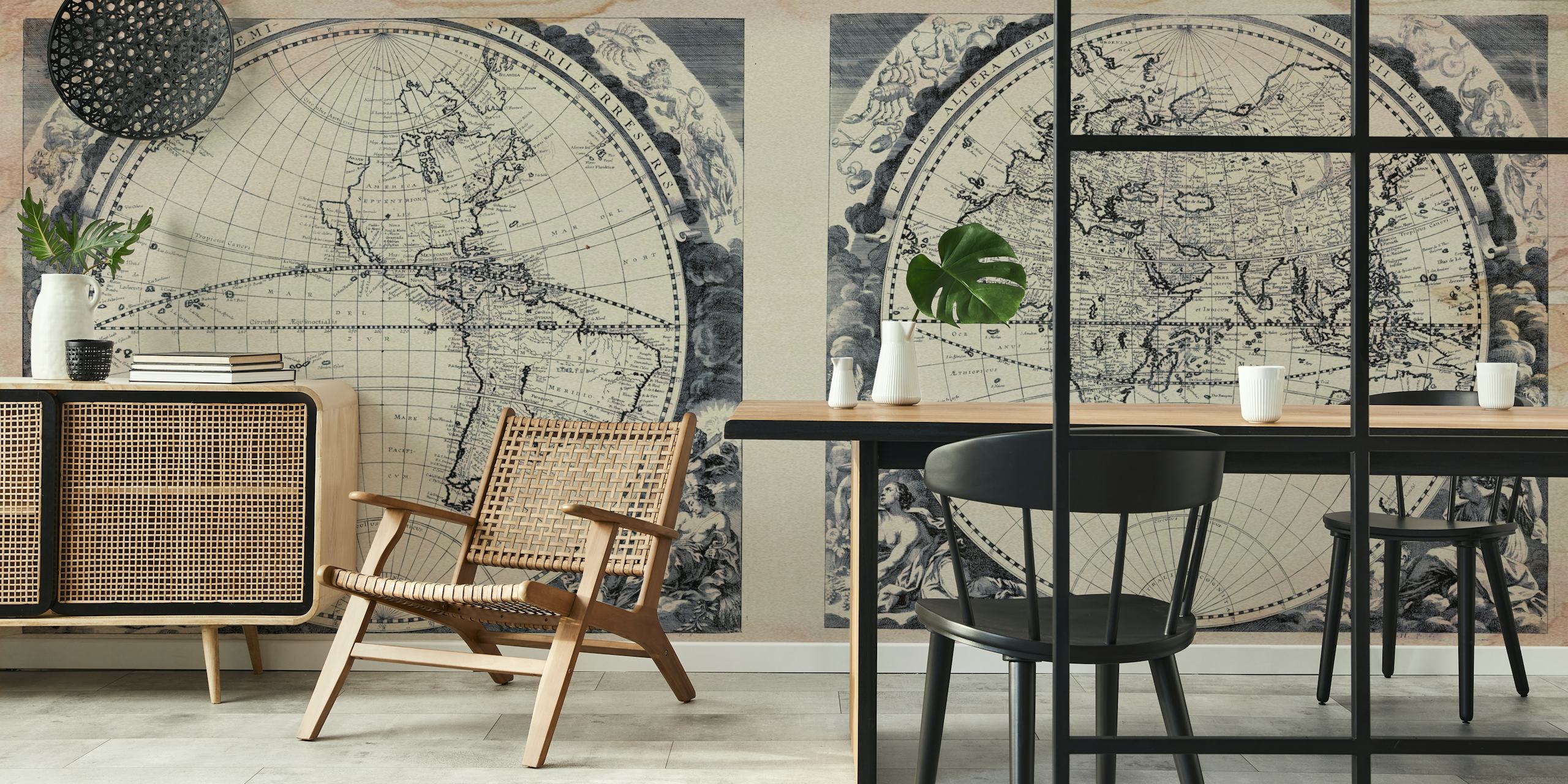 Vintage Nautical Map papier peint dans une pièce