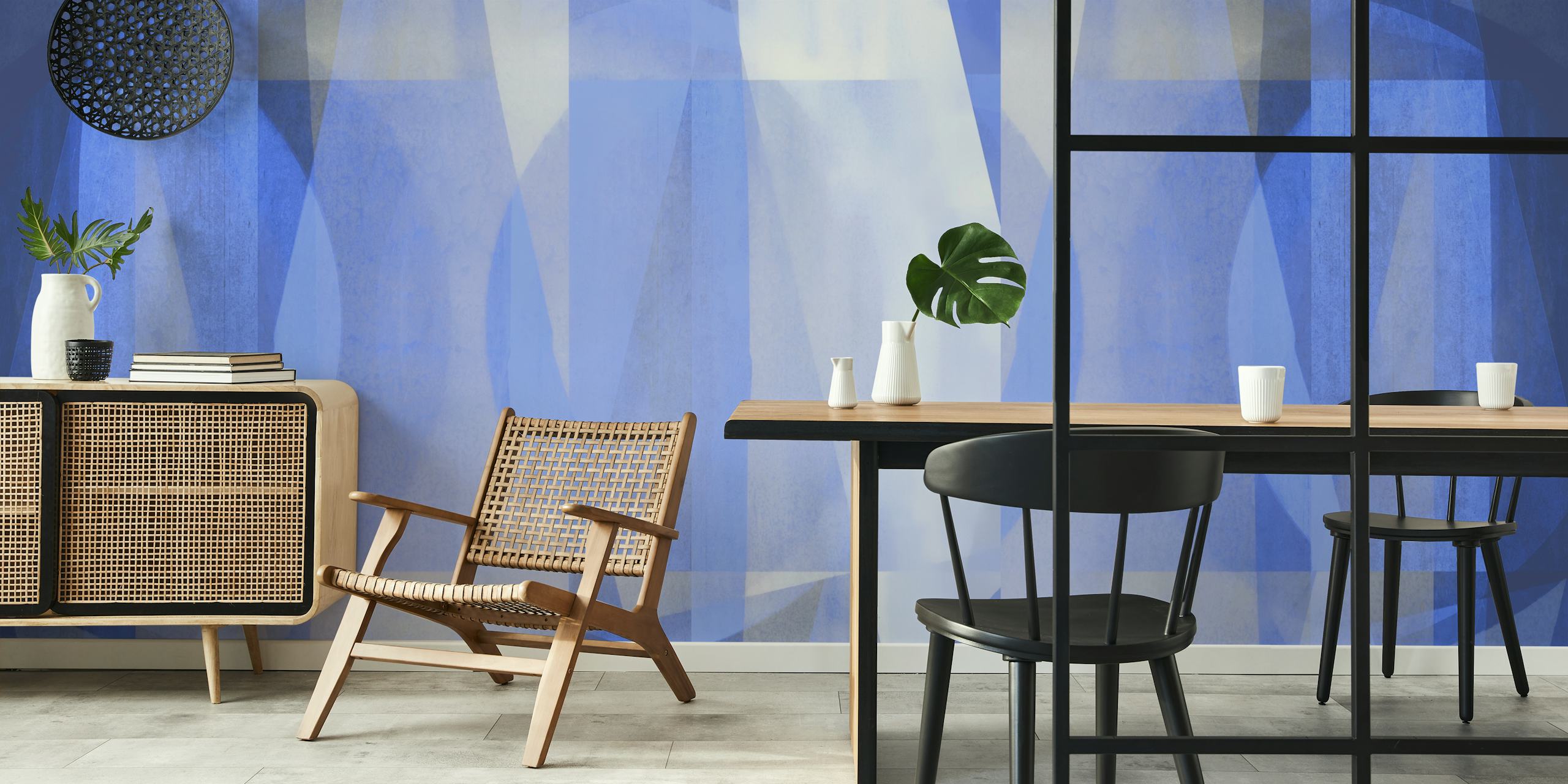 Geometric shapes in shades of blue in abstract wallpaper