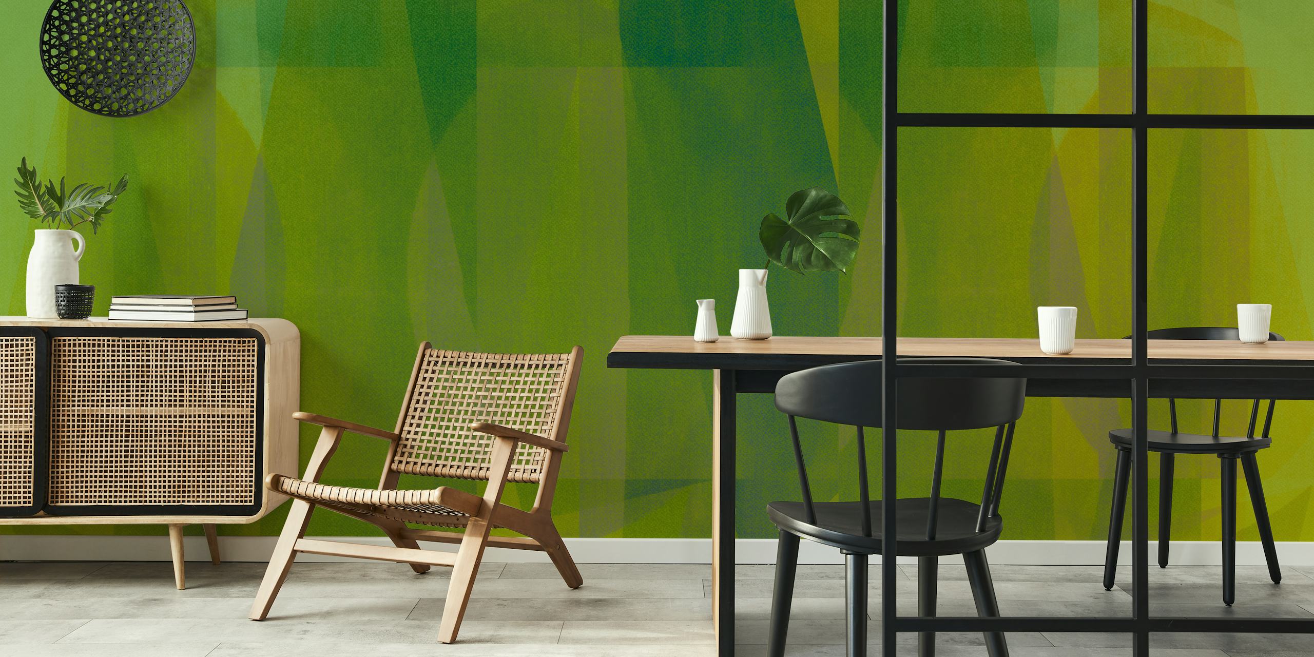 Verdant Bauhaus Geo Shadow Play tapet i et rum