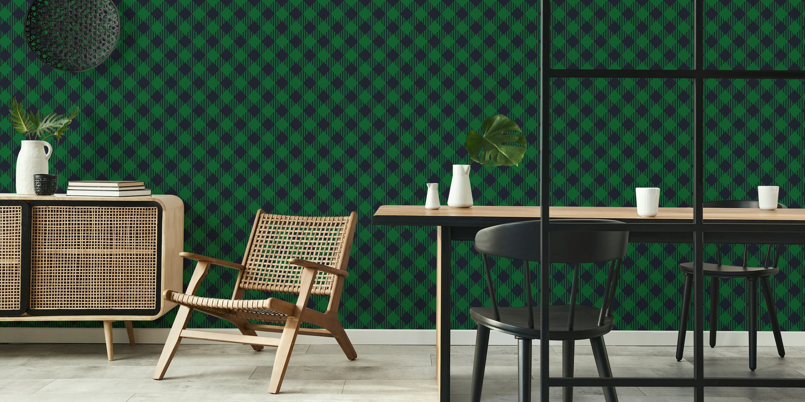 Green Plaid Retro-tapet i en moderne setting
