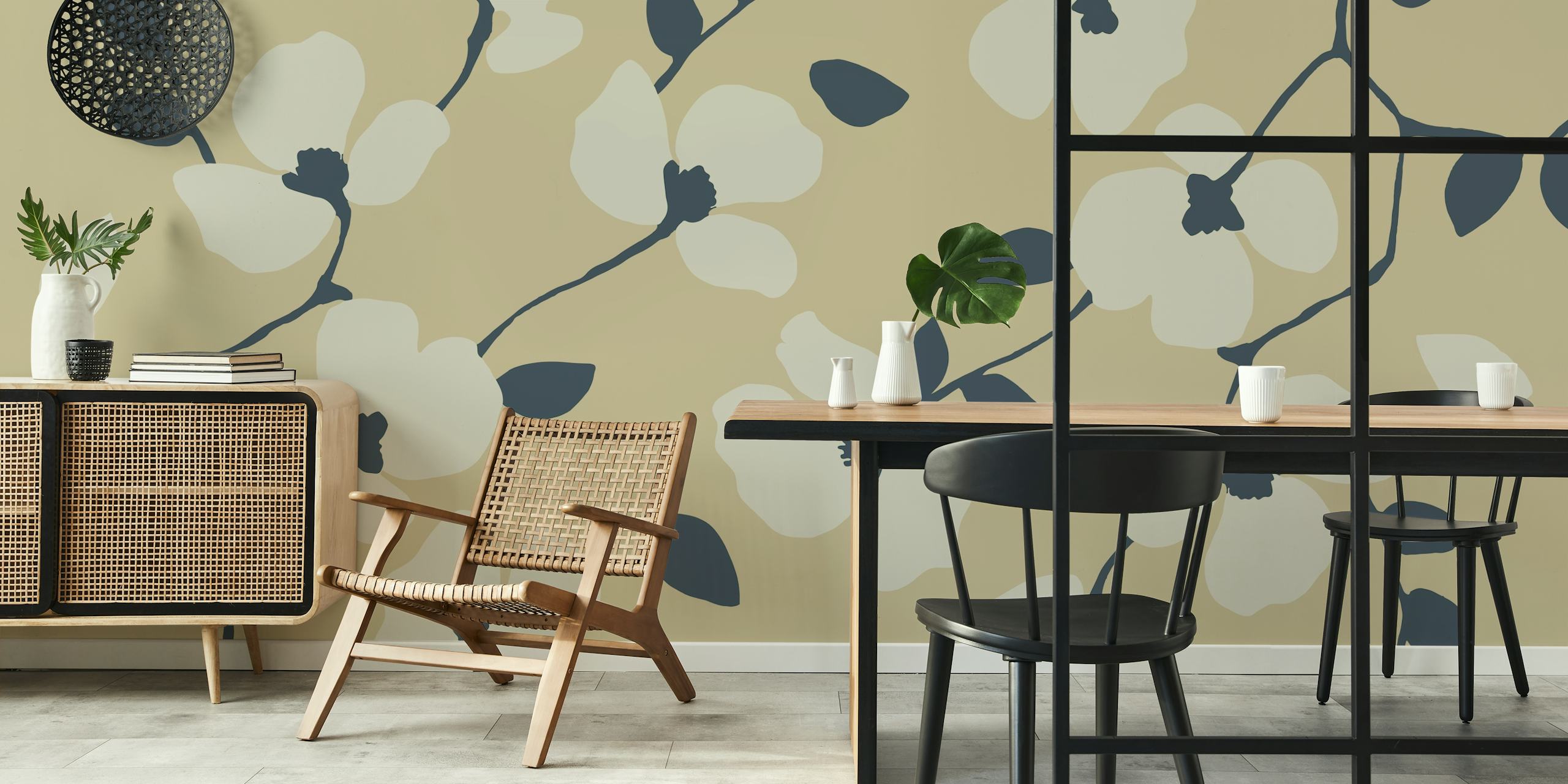 Flower Modern Nude wallpaper in a room
