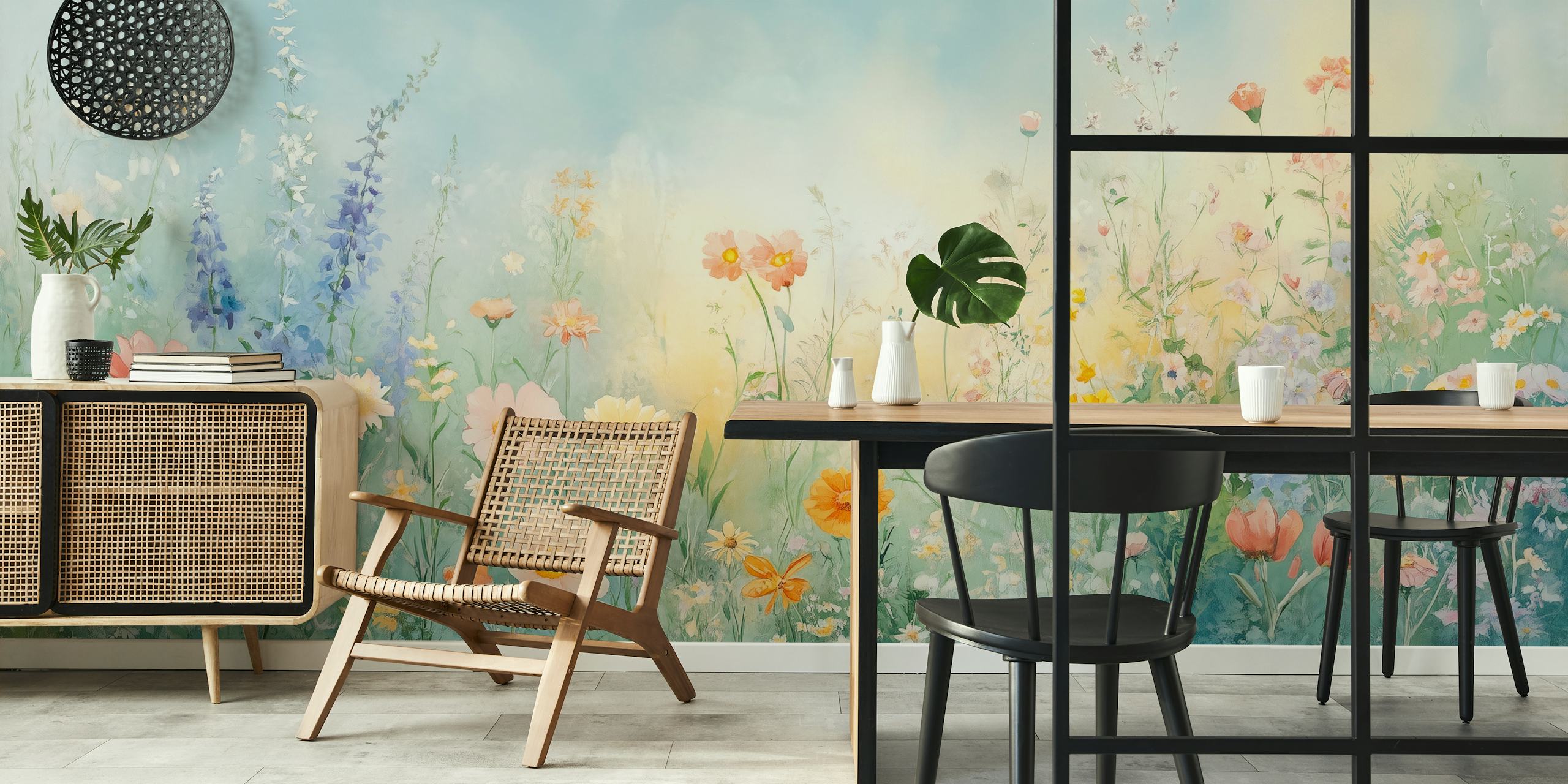 Tapeta Watercolor Wildflower Serenity w pokoju