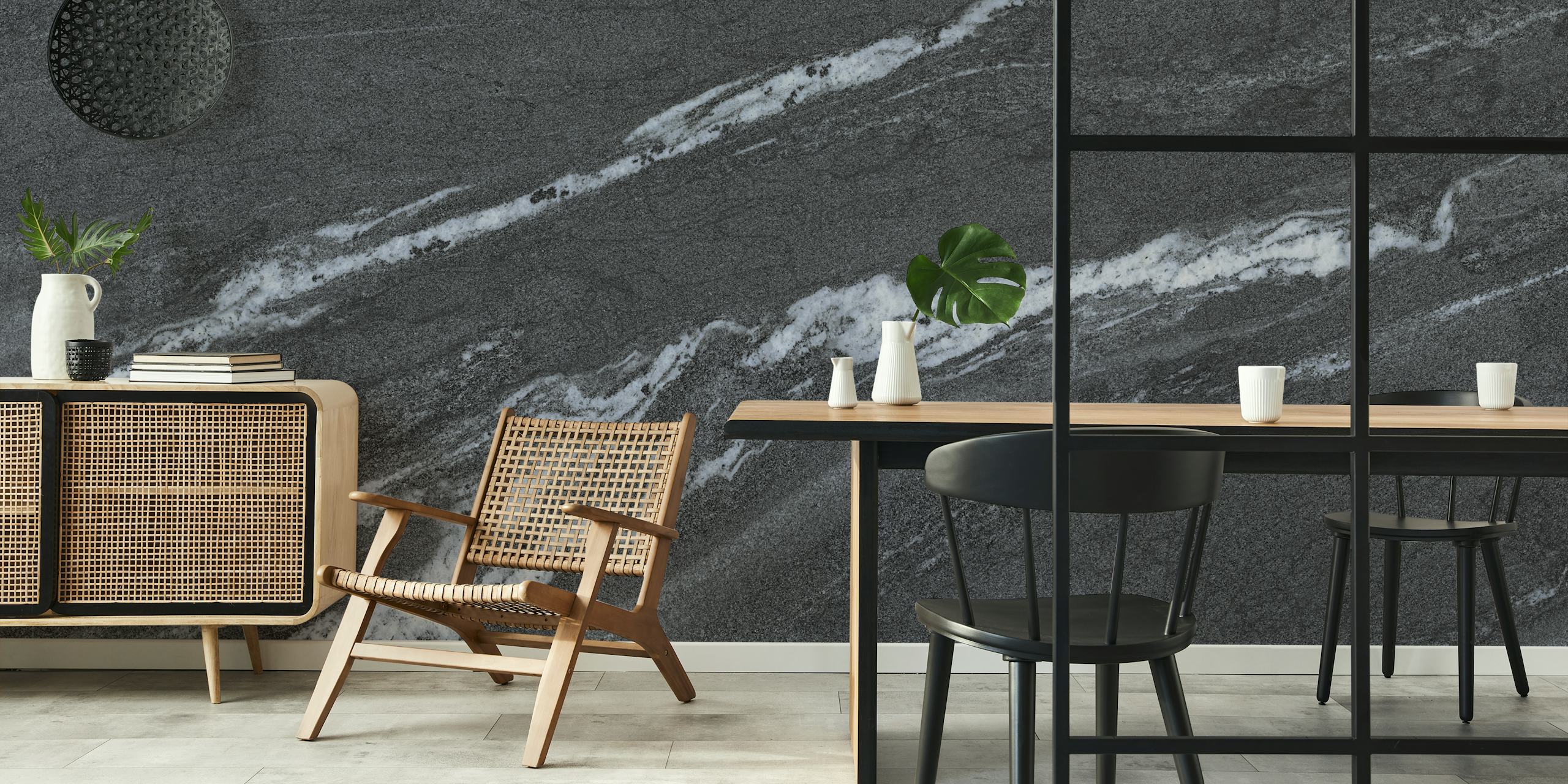Carta da parati Black marble tile look in una stanza
