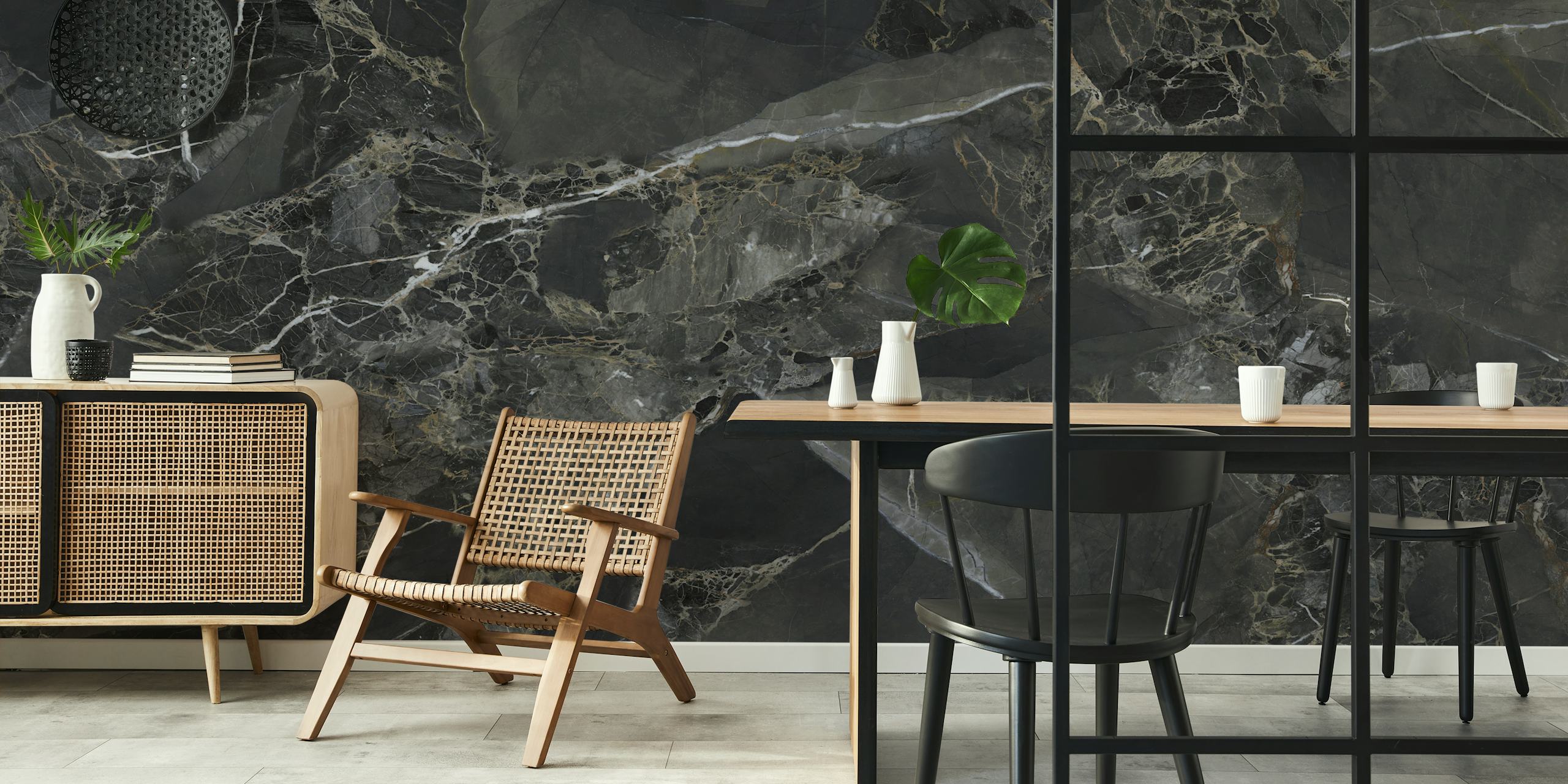 Crni tile wallpaper u modernoj sobi