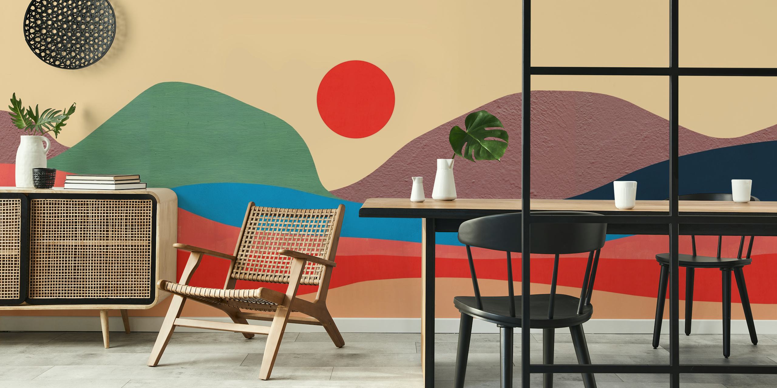 Colorful abstract landscape shapes with warm tones wallpaper