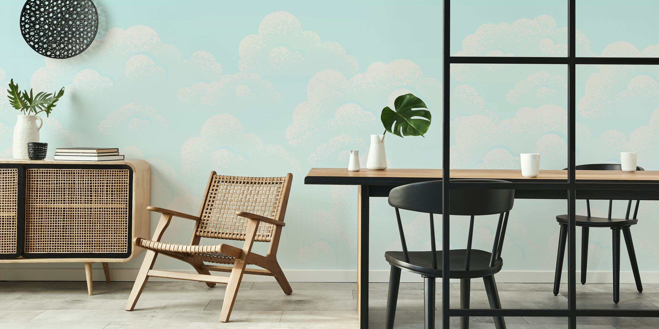 Papel pintado Blue vintage clouds en una habitación