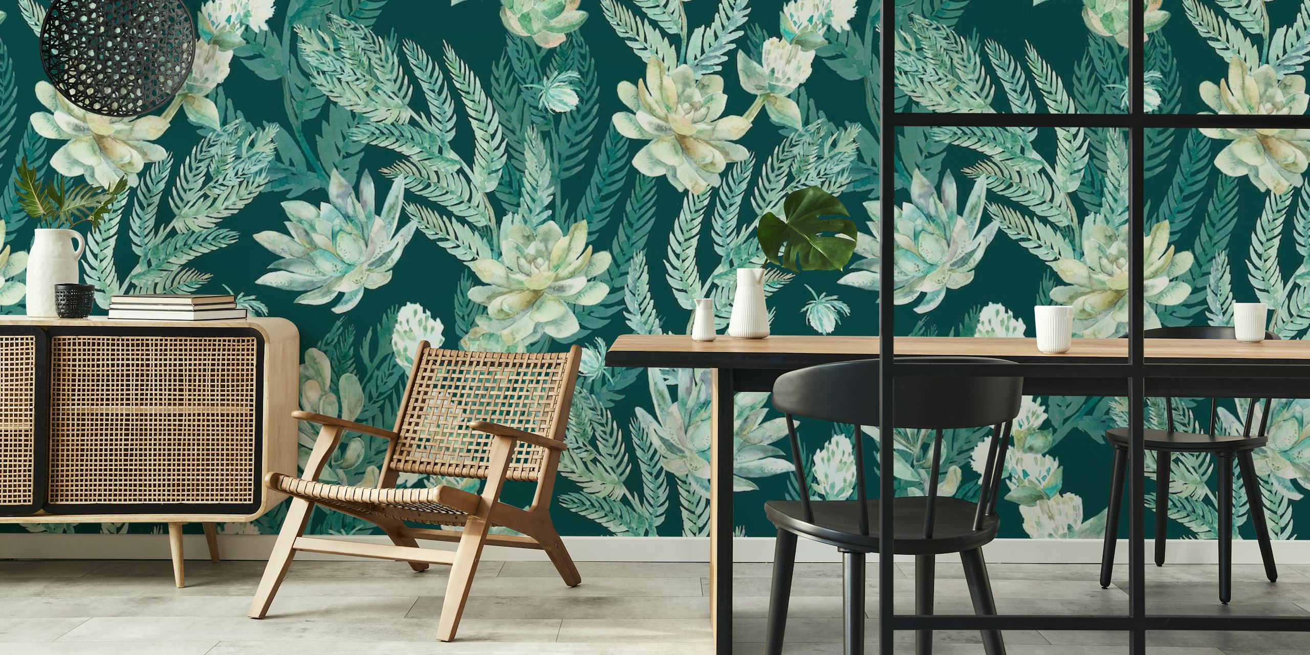 Green flowers pattern wallpaper