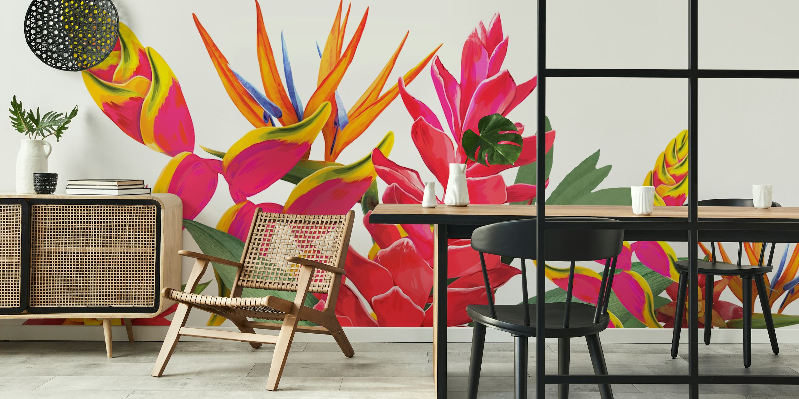 Floral Tropical White wallpaper in a room