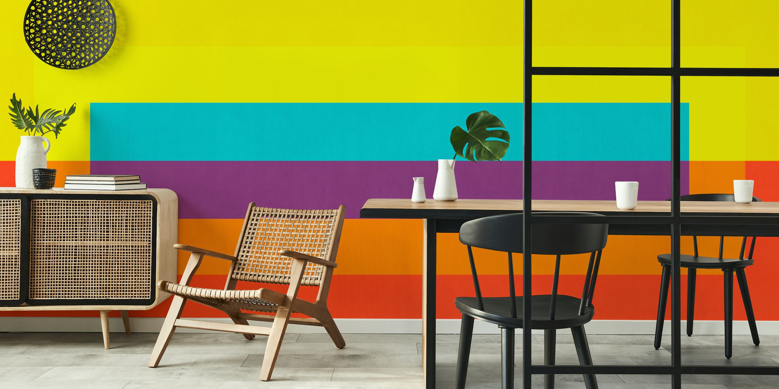 Geometric modern art wallpaper in a stylish room