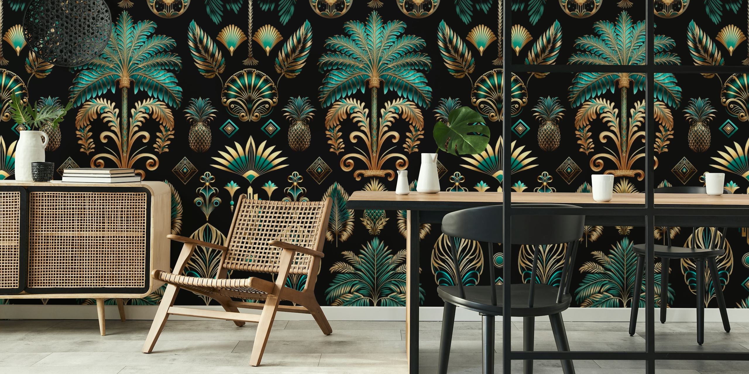 Exquisite Art Deco Palm Trees carta da parati in una stanza elegante