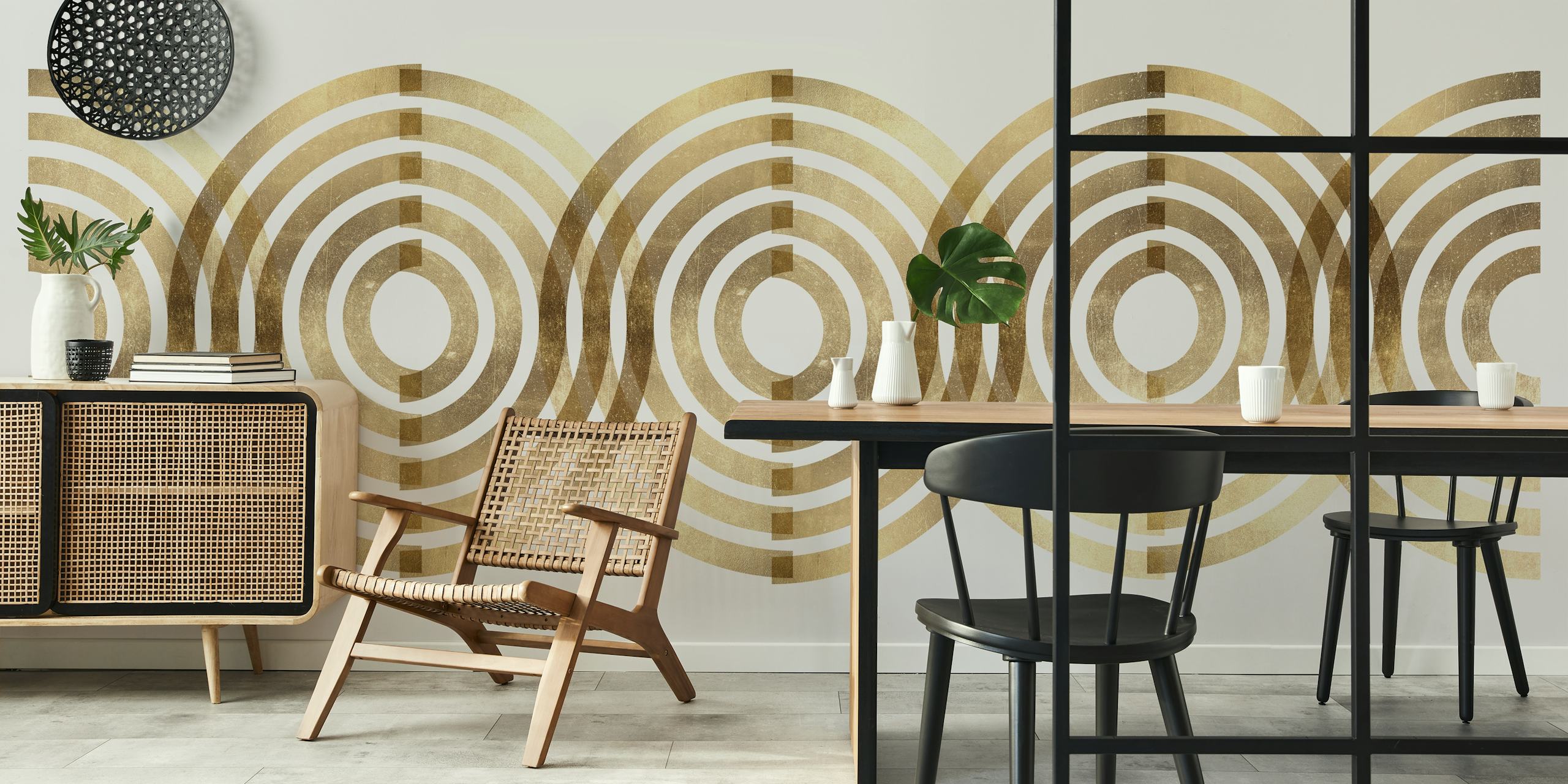 Ταπετσαρία Golden circles σε κομψό δωμάτιο