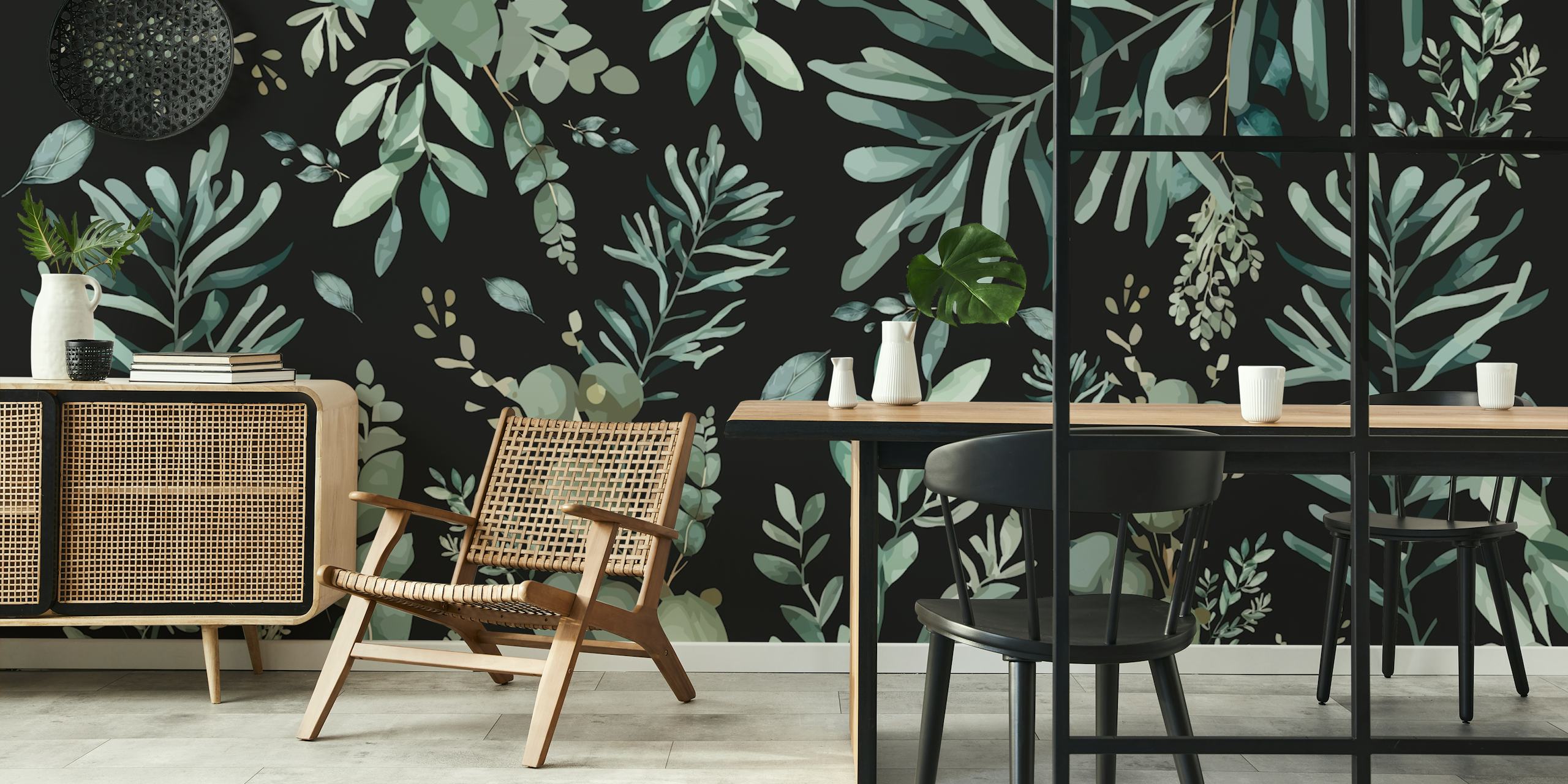 Ταπετσαρία Botanic leaves σε ένα μοντέρνο δωμάτιο